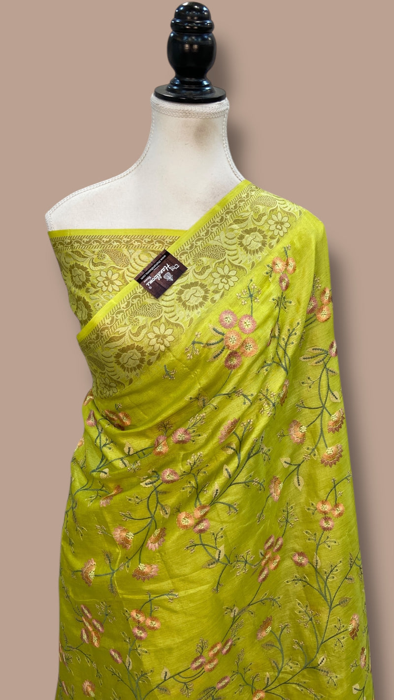 Tussar Silk Handloom Banarasi Saree With Chikankari - The Handlooms