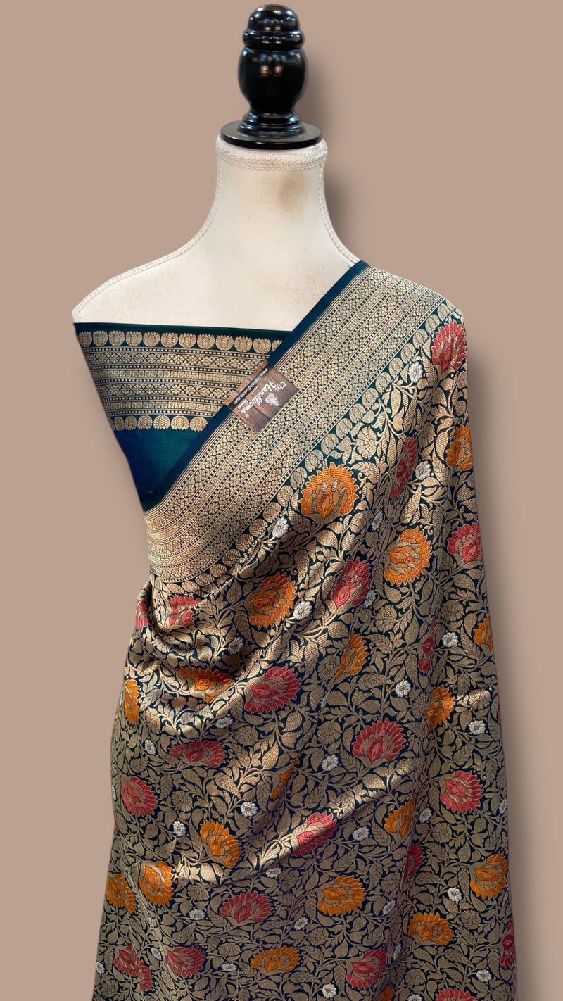 Regal Pure Katan Silk Banarasi Saree – Handwoven Tanchui Brocade with Meenakari Work