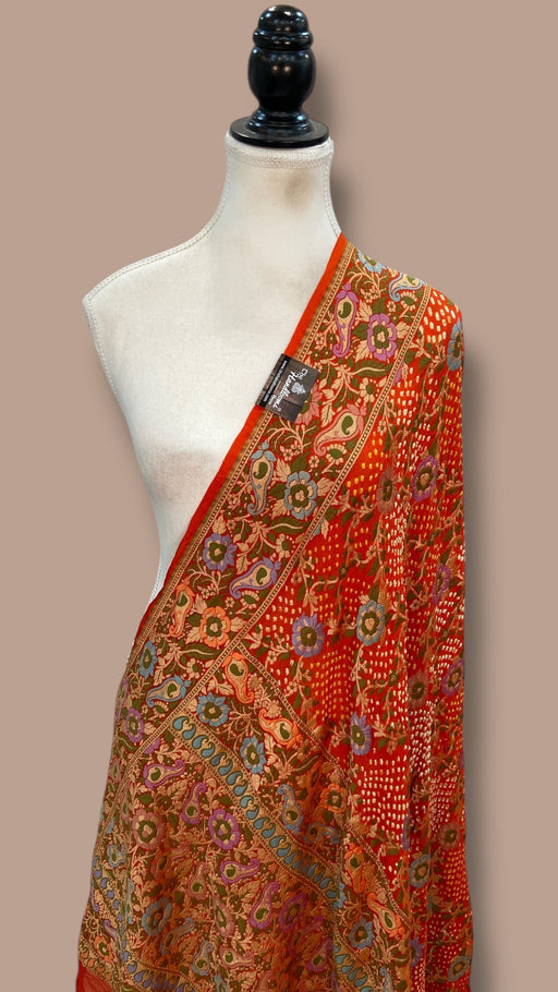 Pure Georgette Banarasi Bandhej Handloom Dupatta - The Handlooms