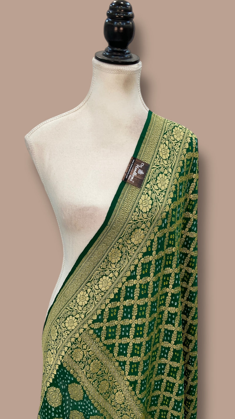Pure Georgette Banarasi Bandhej Handloom Dupatta - The Handlooms