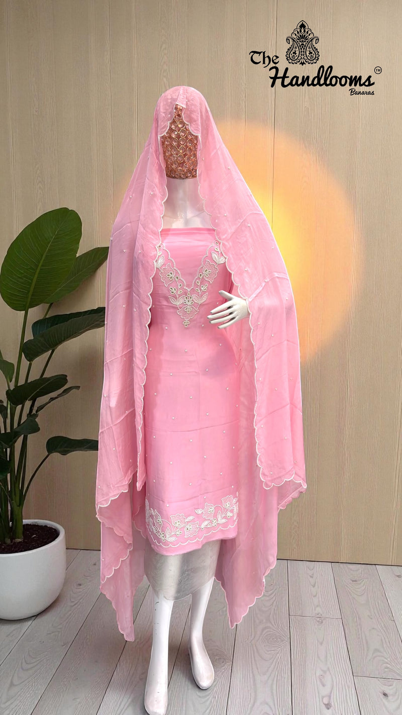 Elegant Silk Dress with– Adorned with Gota Patti, Moti, Katdana & Zardozi Handwork - The Handlooms