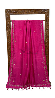 Pure Katan Chiniya Silk Handloom Banarasi Saree with Handwork - The Handlooms