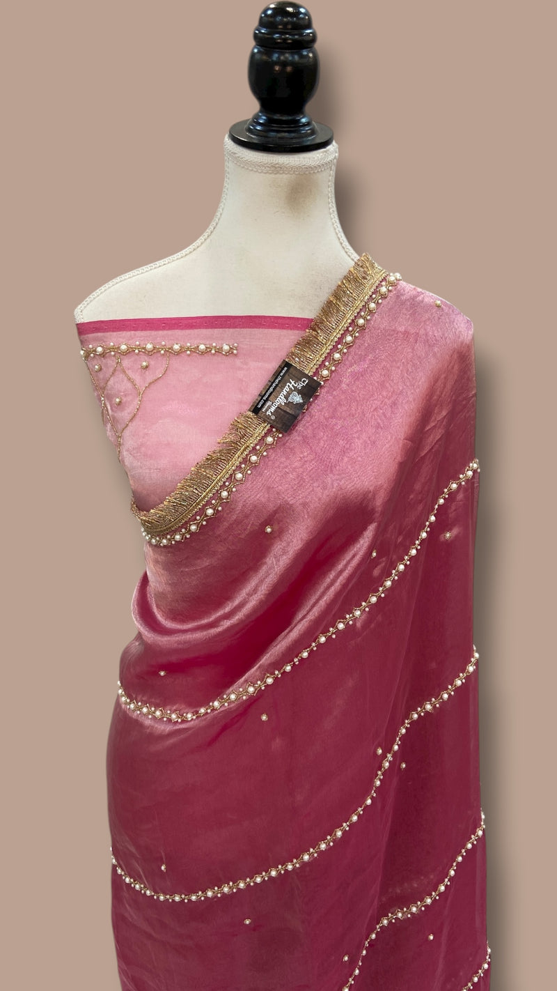 Pure Kora Silver Tissue Handloom Banarasi Saree - Handwork - The Handlooms