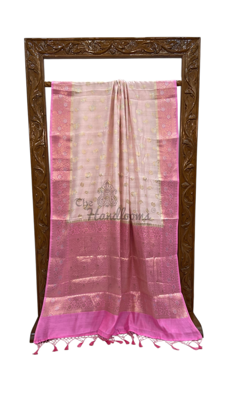 Light Pink Pure Chiniya Silk Handloom Banarasi Saree - The Handlooms