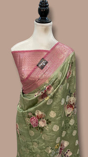 Pure Chiniya Silk Handloom Banarasi Saree Digital Print - The Handlooms