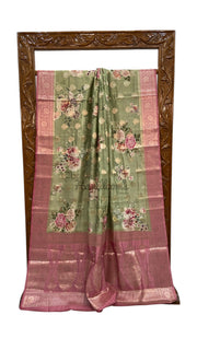Pure Chiniya Silk Handloom Banarasi Saree Digital Print - The Handlooms