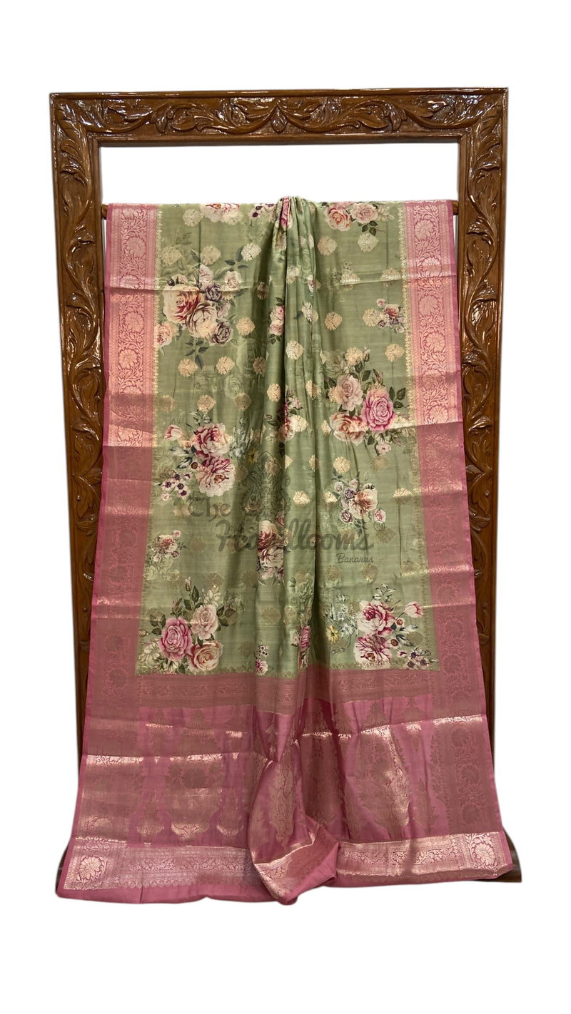 Pure Chiniya Silk Handloom Banarasi Saree Digital Print - The Handlooms