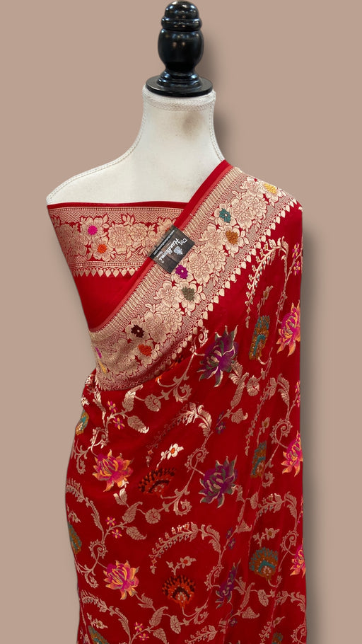 Pure Khaddi Georgette Handloom Banarasi Saree - All over Jaal Work With Meenakari - The Handlooms
