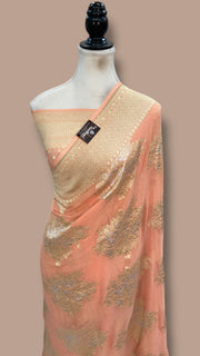 Khaddi Georgette Handloom Banarasi Saree - All Over Sona Roopa Jaal - The Handlooms