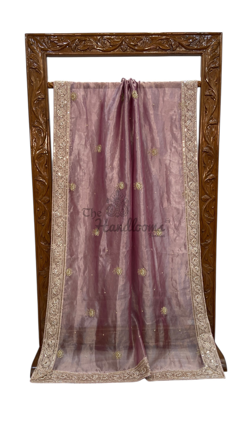 Pure Kora Tissue Handloom Banarasi Saree - Handwork