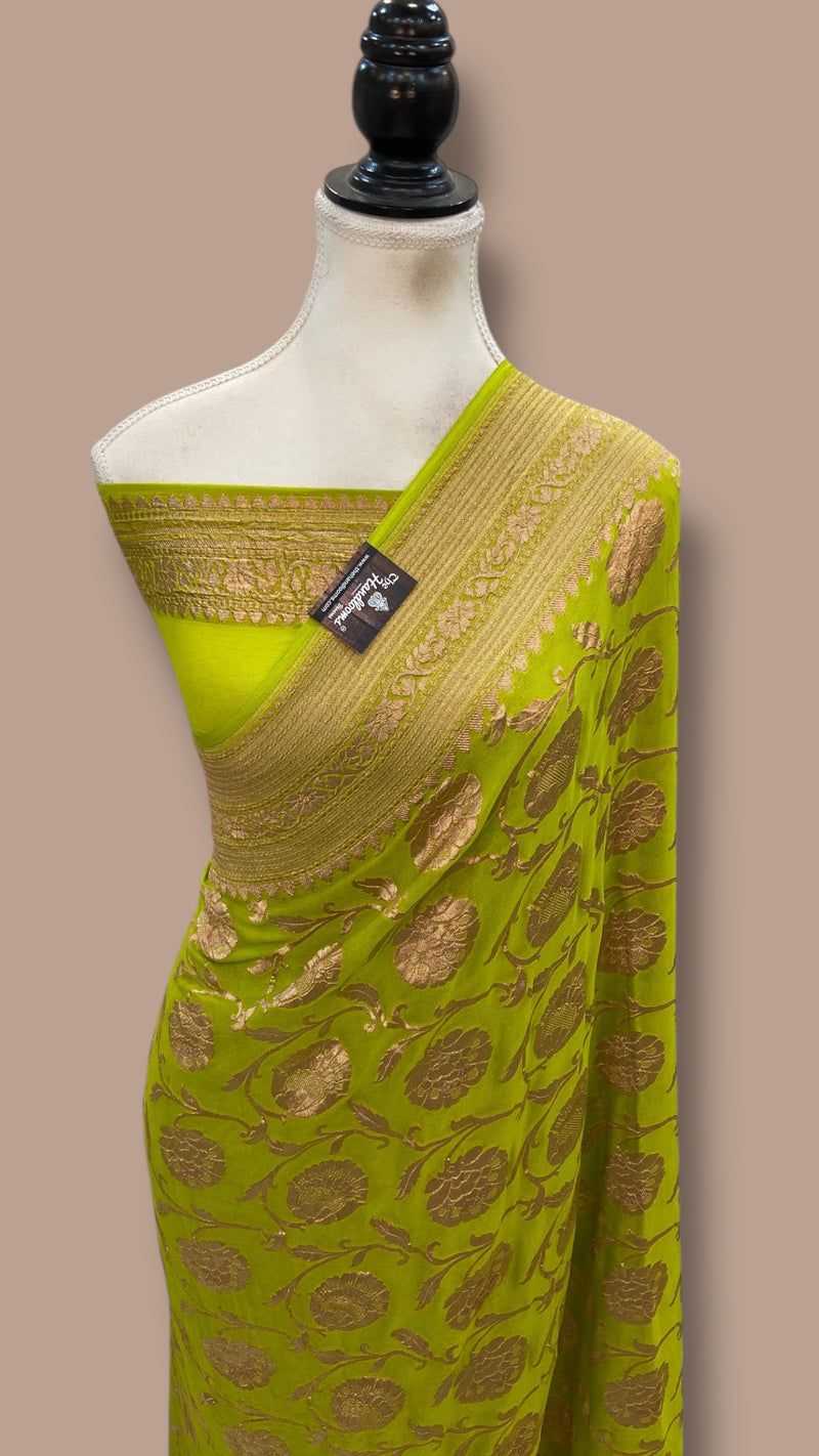Pure Khaddi Georgette Handloom Banarasi Saree - Copper Zari