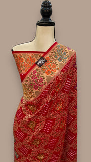 Pure Georgette Banarasi Bandhej Handloom Saree - with meenakari work - The Handlooms