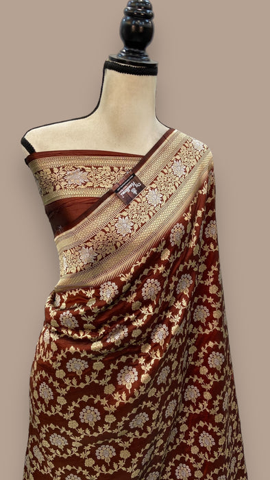 Pure Katan Silk Banarasi Handloom Saree - All over Sona Roopa Jaal work