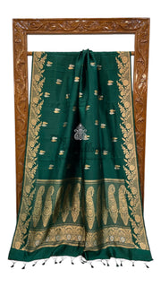 Green Pure Katan Silk Banarasi Handloom Saree - All over Kadua motifs - The Handlooms