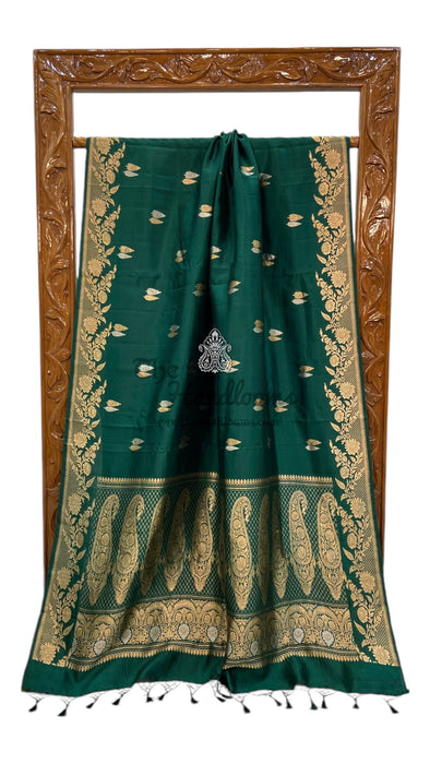 Green Pure Katan Silk Banarasi Handloom Saree - All over Kadua motifs