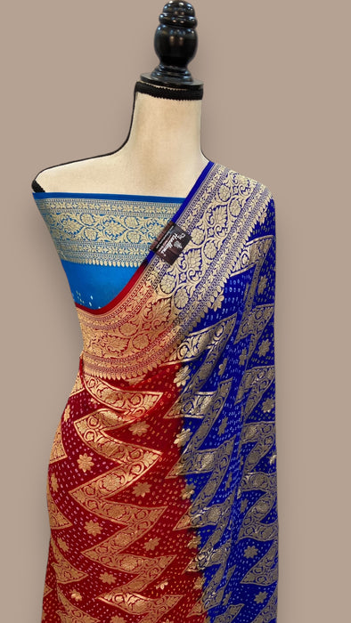 Pure Georgette Banarasi Bandhej Handloom Saree Multi shade