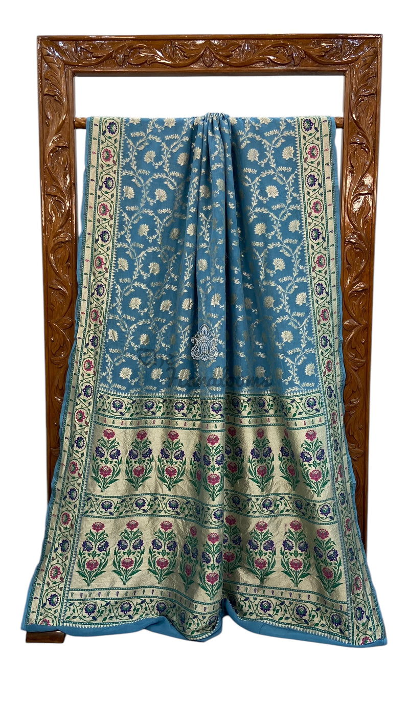 Pure Georgette Banarasi Handloom Saree - with meenakari work - The Handlooms