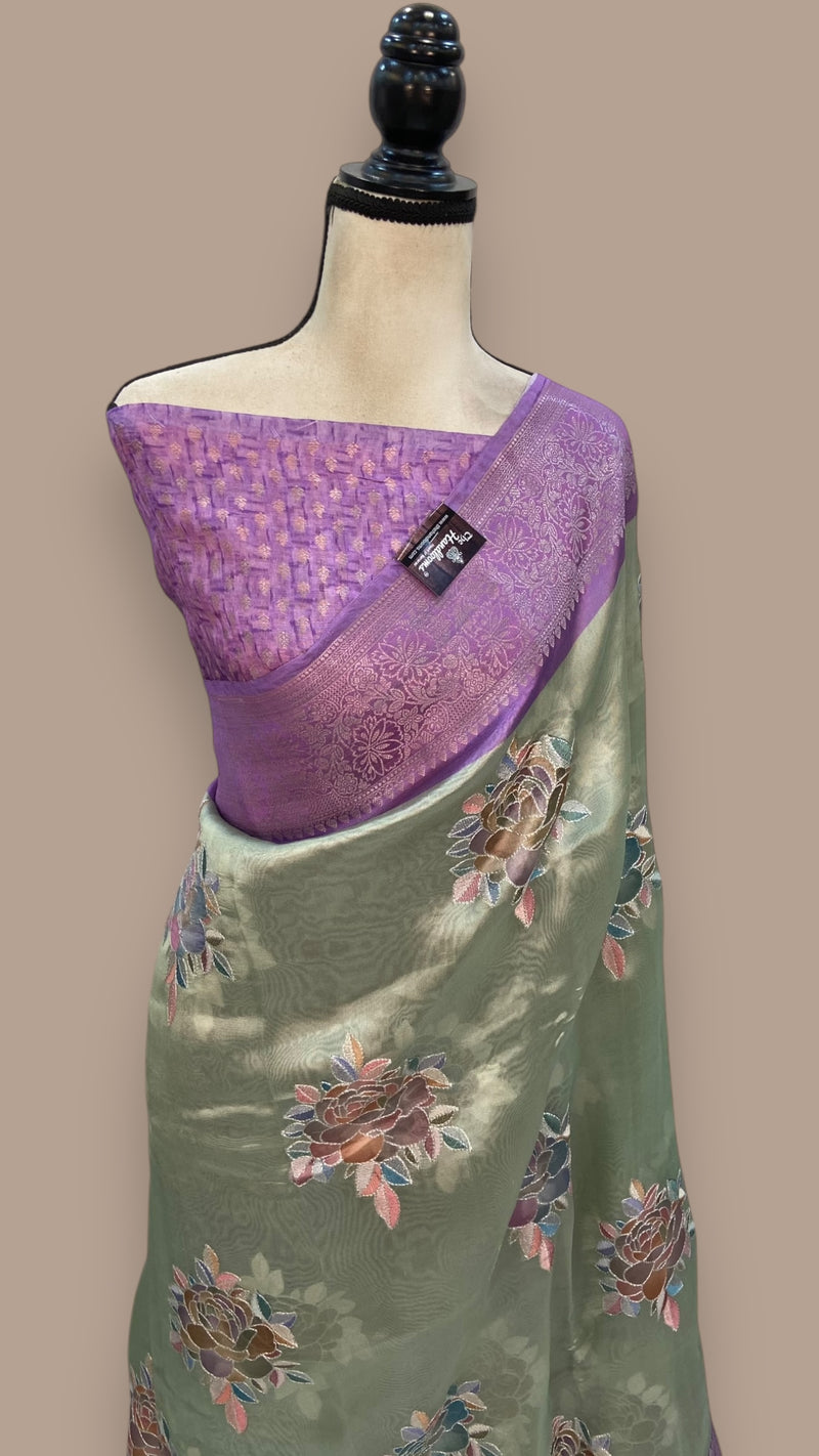 Pure Kora Handloom Banarasi Saree With Chikankari - The Handlooms