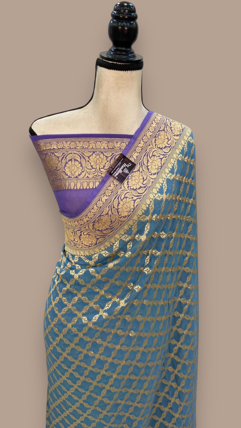 Pure Khaddi Georgette Banarasi Saree -  Gold zari - The Handlooms