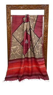 Pure Tussar Silk Handloom Banarasi Saree With Handprints - The Handlooms