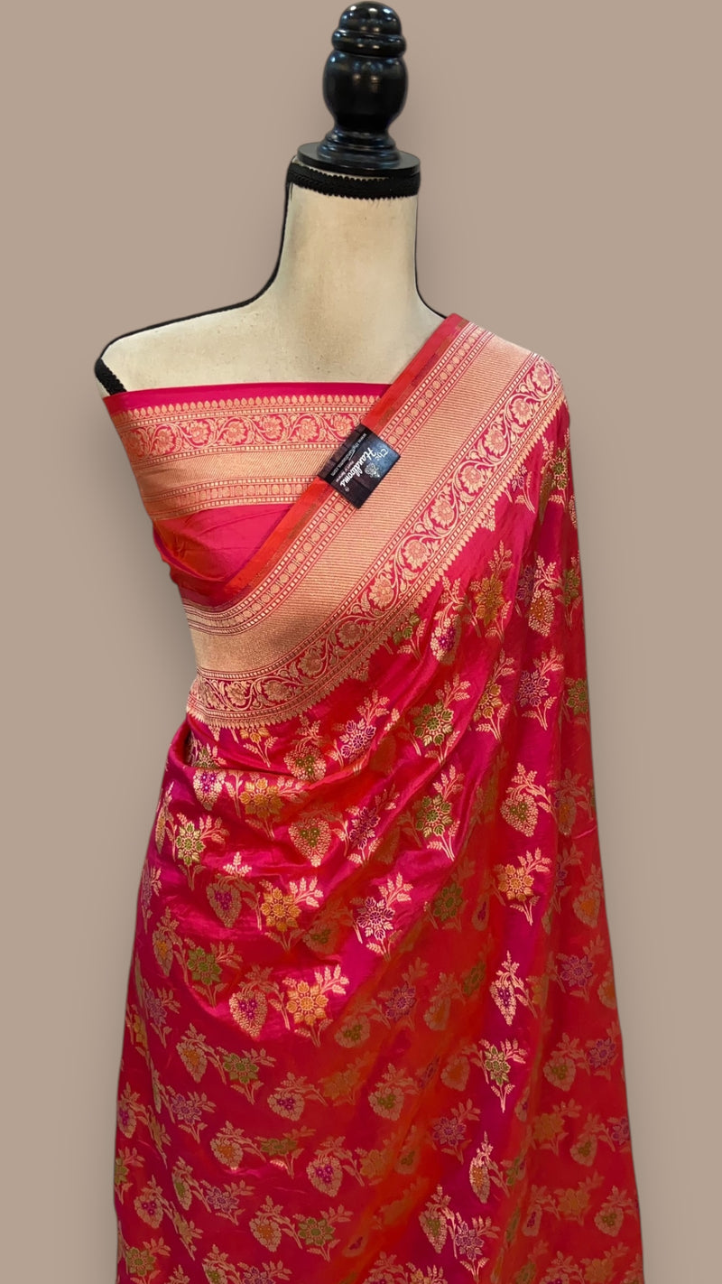 Pure Katan Silk Banarasi Handloom Saree - All over Jaal work - With Meenakari - The Handlooms