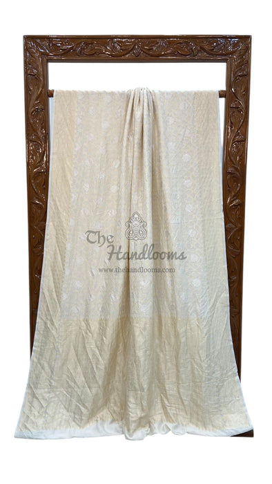 Pure Cream Khwaab Khaddi Handloom Banarasi Saree