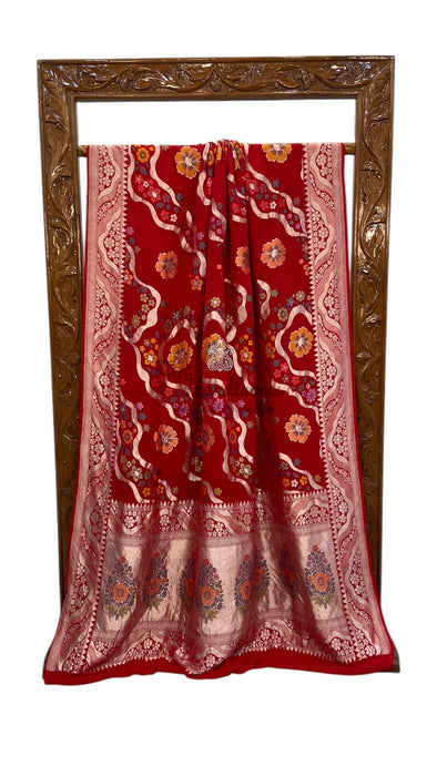 Pure Khaddi Georgette Handloom Banarasi Saree - All over Jaal Work With Meenakari