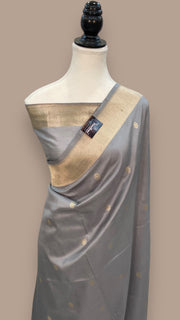 Pure Katan Silk Banarasi Handloom Saree - All over Sona Roopa Kadua motifs - The Handlooms