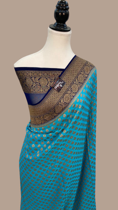 Khaddi Georgette Handloom Banarasi Saree -  Antique zari