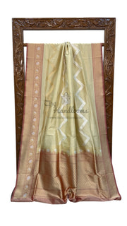 Pure Katan Silk Banarasi Handloom Saree - All over sona roopa Kadua stripe - The Handlooms