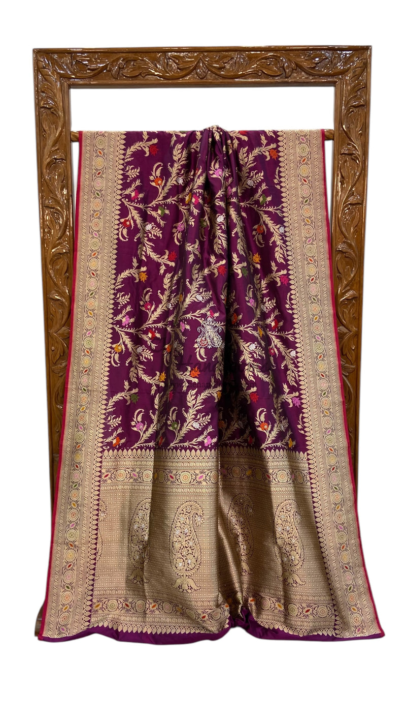 Ektara Pure Katan Silk Banarasi Handloom Saree - All over kadiyal Jaal work - The Handlooms