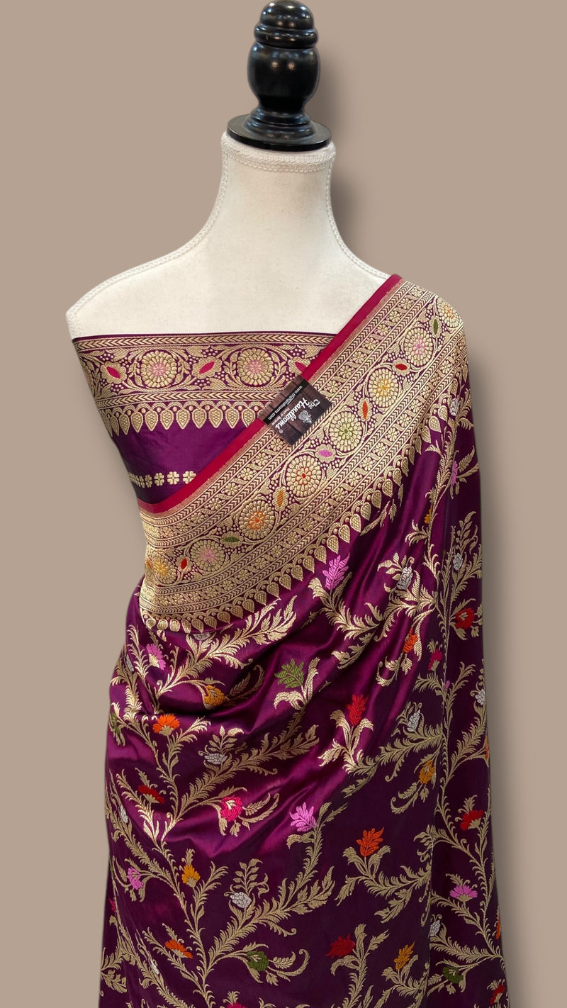 Ektara Pure Katan Silk Banarasi Handloom Saree - All over kadiyal Jaal work - The Handlooms