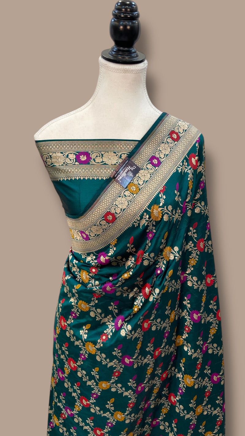 Pure Katan Silk Banarasi Handloom Saree - All over Jaal Work With Meenakari - The Handlooms