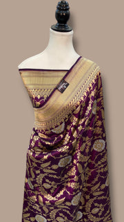 Pure Katan Silk Banarasi Handloom Saree - All over Sona Roopa Jaal Work - The Handlooms