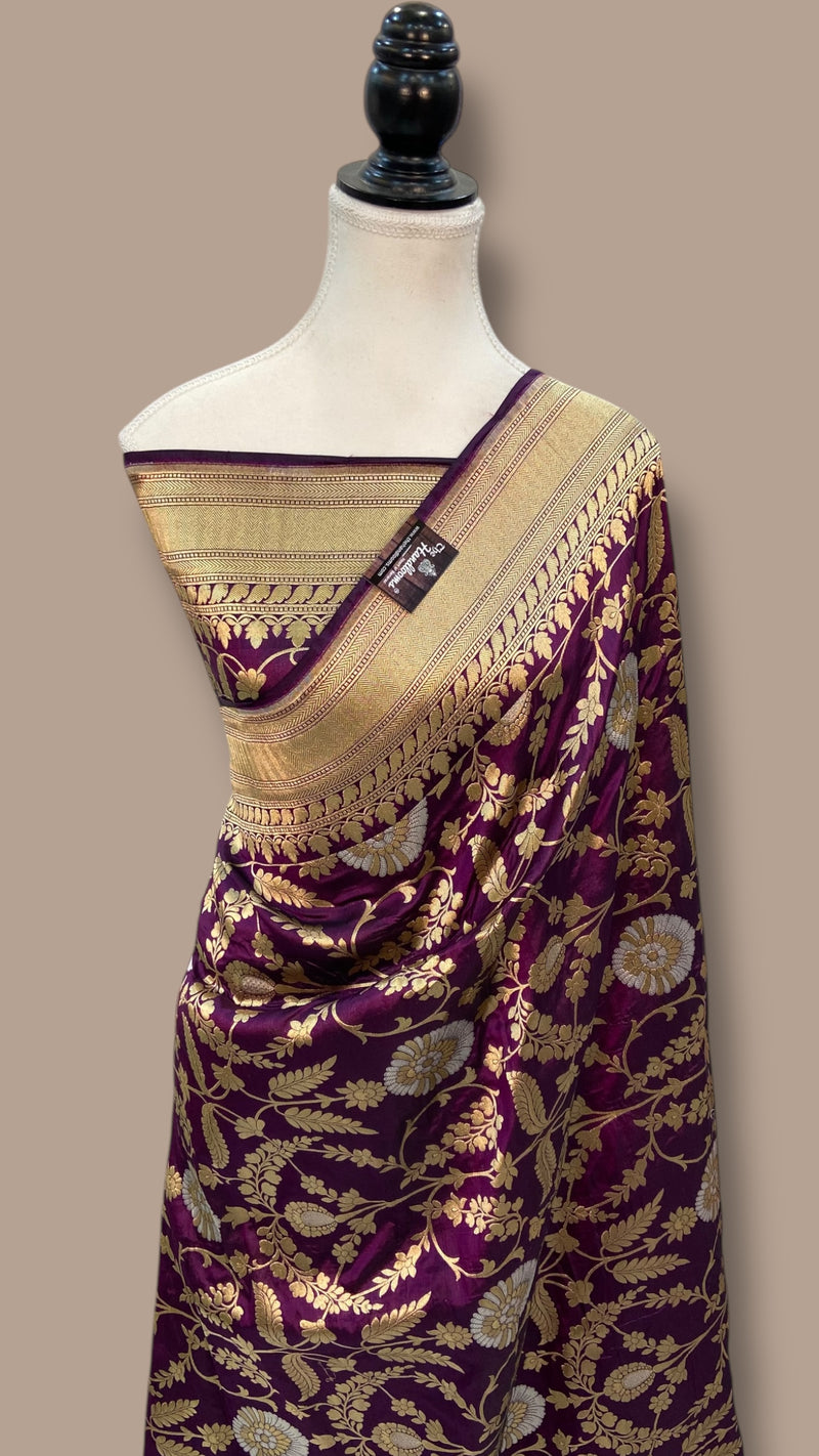 Pure Katan Silk Banarasi Handloom Saree - All over Sona Roopa Jaal Work - The Handlooms