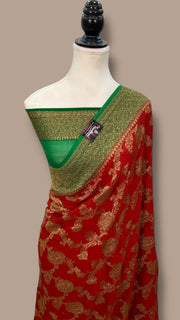 Khaddi Georgette Handloom Banarasi Saree - Antique Zari - The Handlooms