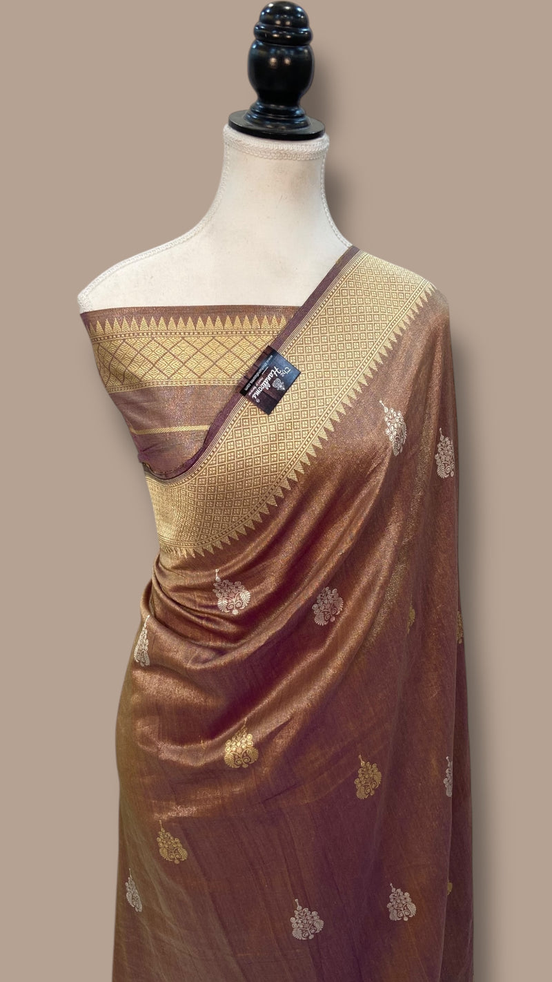 Pure Tissue Katan Silk Banarasi Handloom Saree - All over Sona Roopa Kadua motifs - The Handlooms