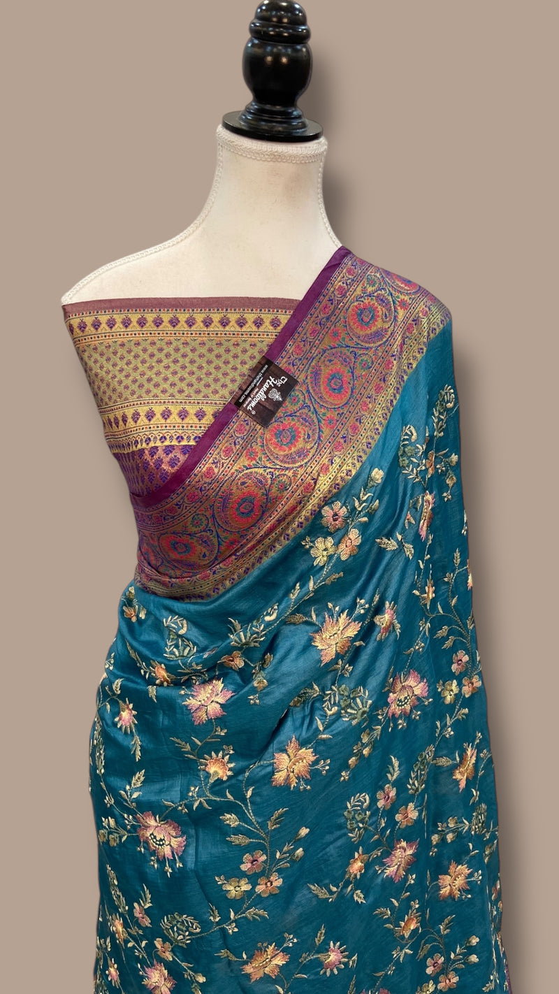 Tussar Silk Handloom Banarasi Saree With Chikankari - The Handlooms