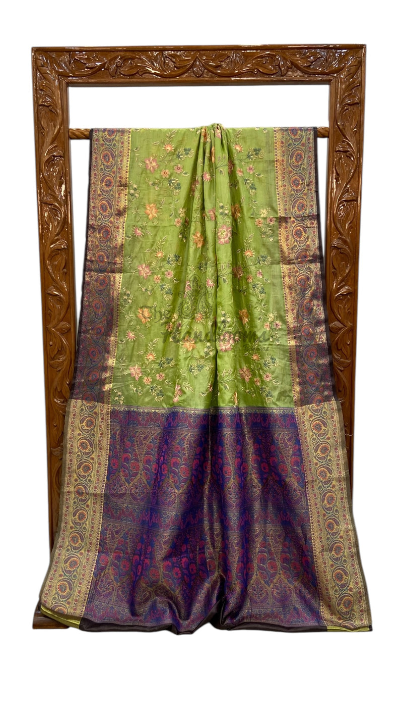 Tussar Silk Handloom Banarasi Saree With Chikankari - The Handlooms