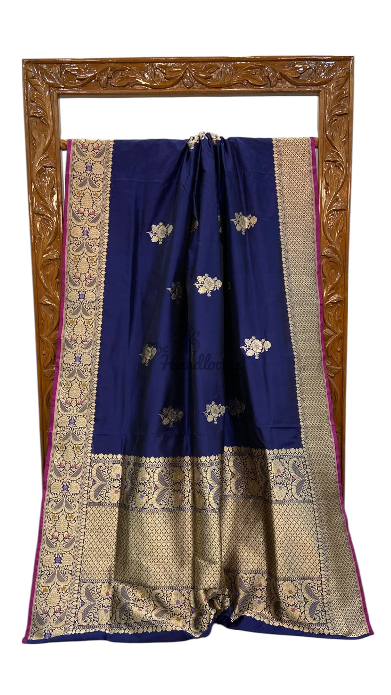 Pure Katan Silk Banarasi Handloom Saree - All over Sona Roopa Kadua motifs - The Handlooms