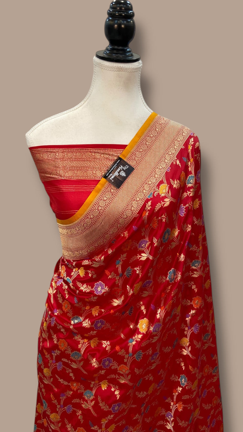 Pure Katan Silk Banarasi Handloom Saree - All Over Jaal Work With Meenakari - The Handlooms