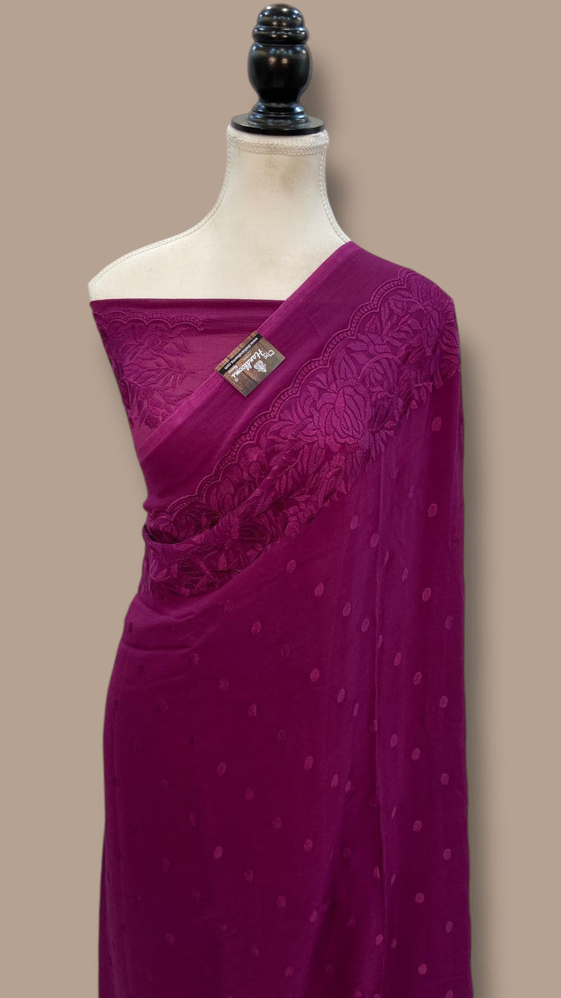 Pure Georgette Chikankari Handloom Banarasi Saree - The Handlooms