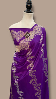 Pure Katan Silk Banarasi Handloom Saree - All over soona roopa  Kadua stripe - The Handlooms