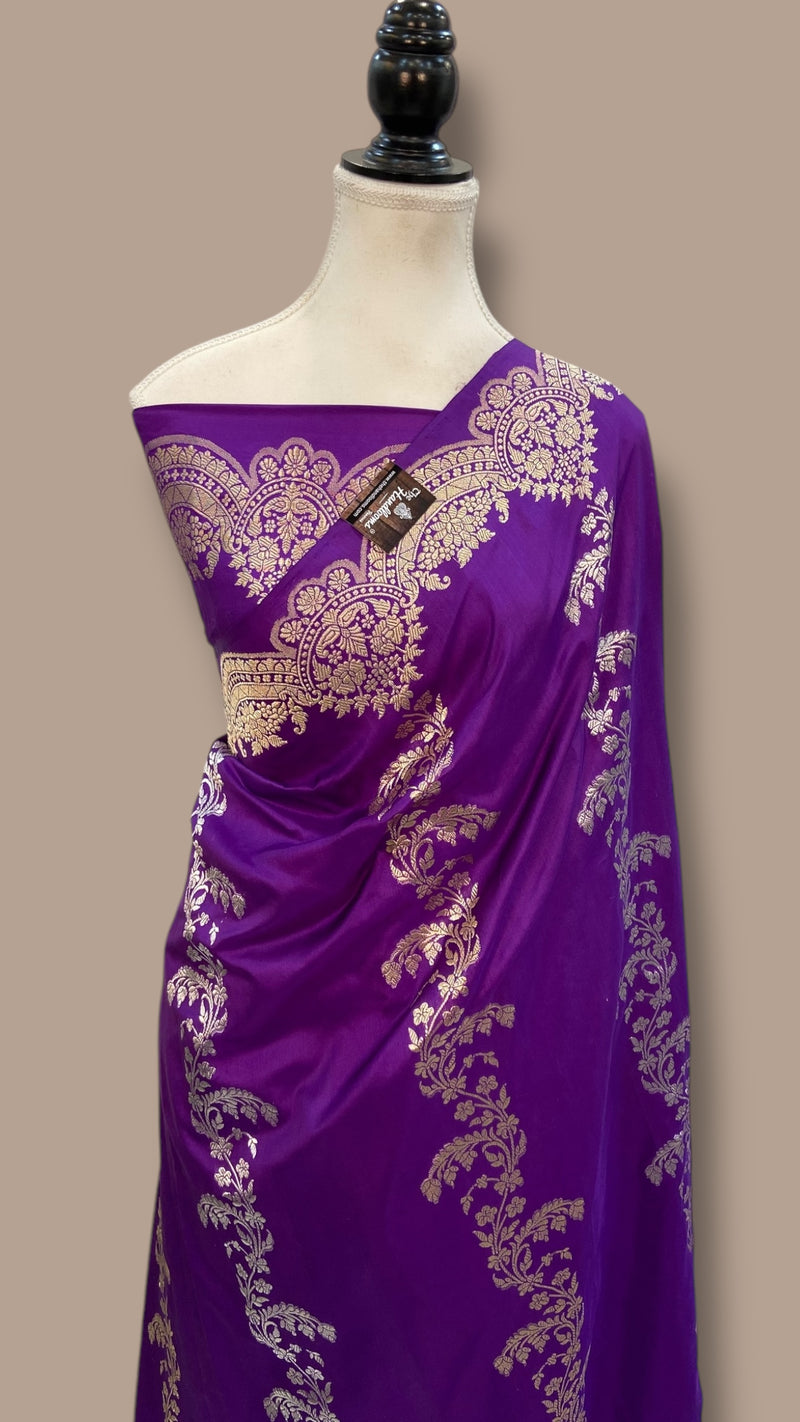 Pure Katan Silk Banarasi Handloom Saree - All over soona roopa  Kadua stripe - The Handlooms