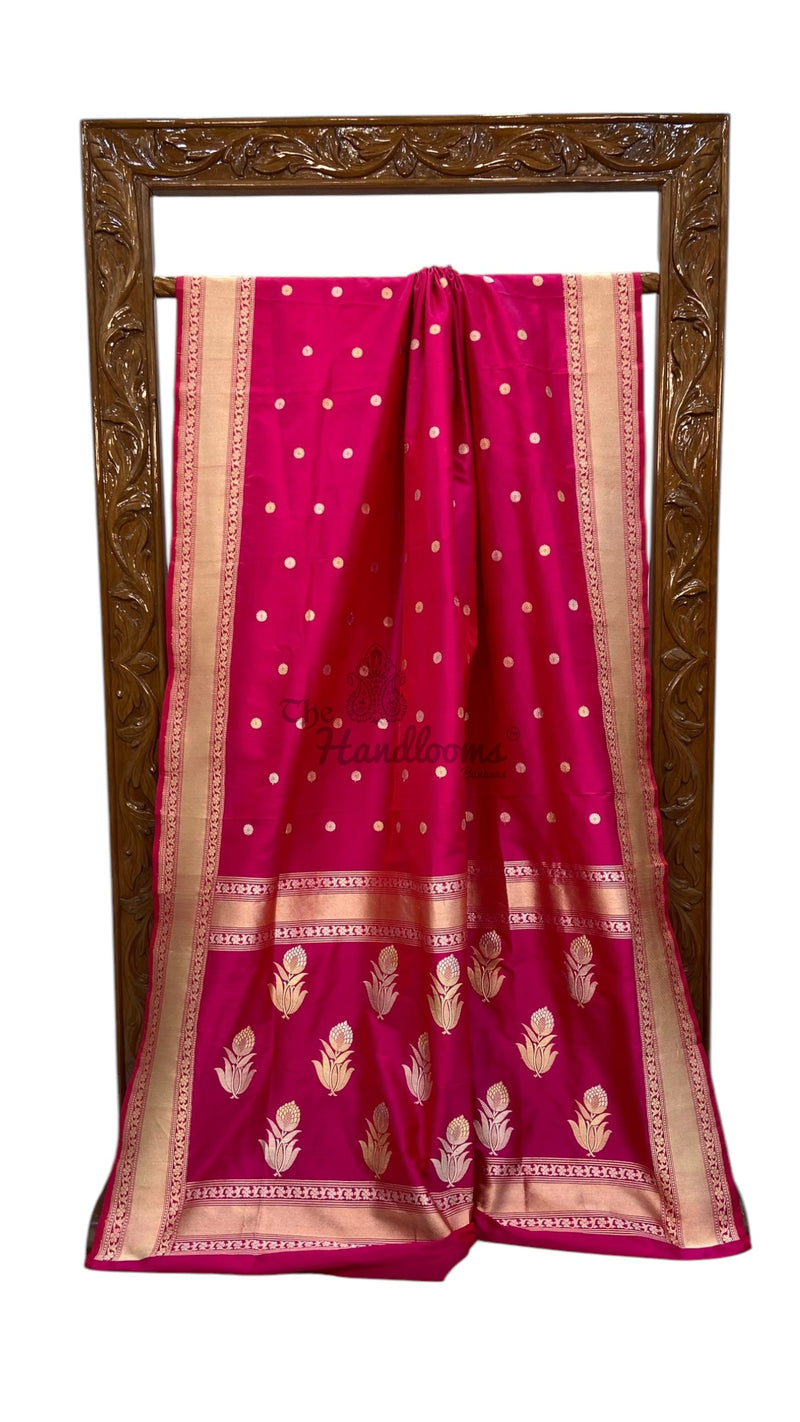 Pure Katan Silk Banarasi Handloom Saree - All over Sona Roopa kadiyal Motifs - The Handlooms
