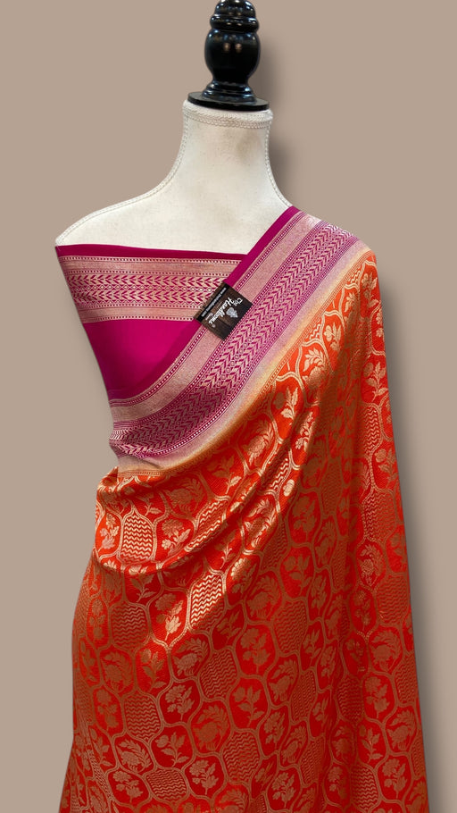 Pure Satan Silk Banarasi Handloom Saree - All Over Jaal  Work - The Handlooms
