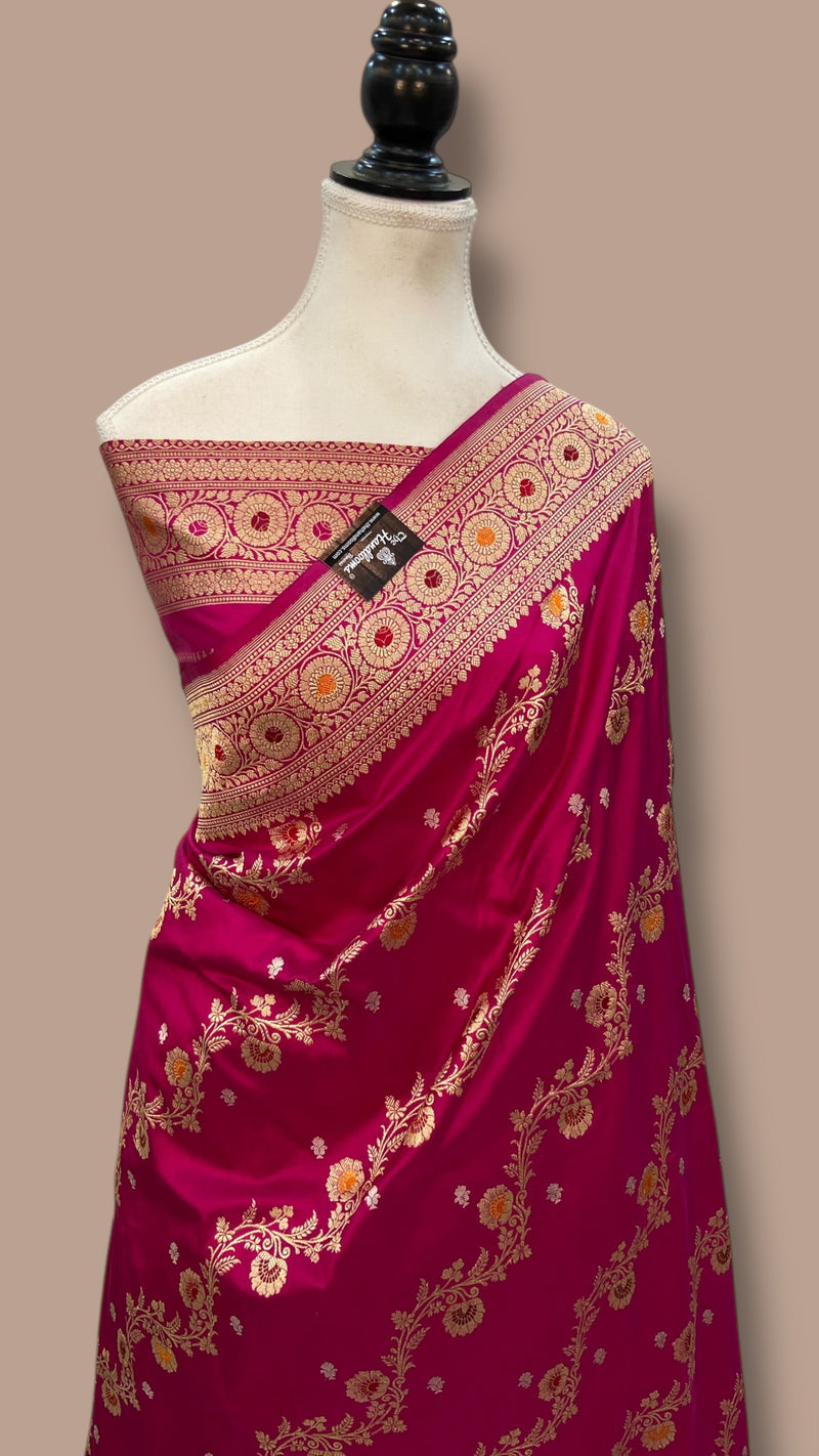 Pure Katan Silk Banarasi Handloom Saree - All over kadiyal Jaal work With Meenakari - The Handlooms
