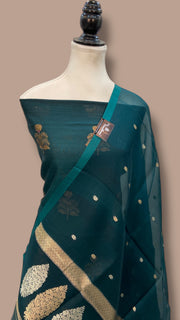 Pure Tussar Silk Handloom Banarasi Dress Material All Ovar Kadua Boota With Kora Dupatta - The Handlooms