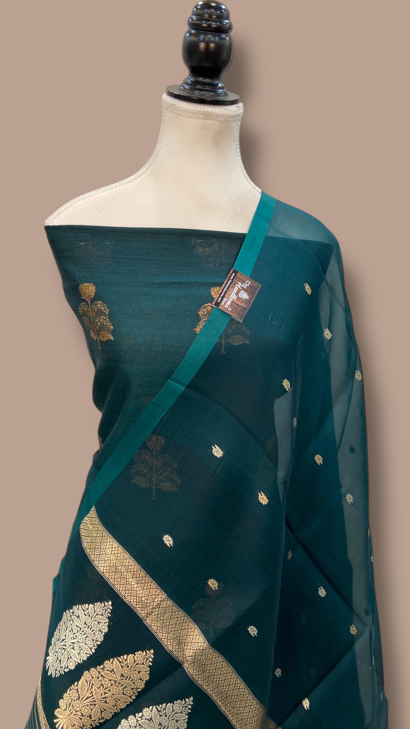 Pure Tussar Silk Handloom Banarasi Dress Material All Ovar Kadua Boota With Kora Dupatta - The Handlooms