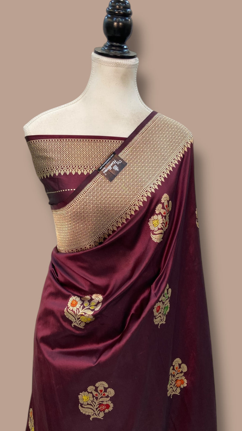 Pure Katan Silk Banarasi Handloom Saree - All over Kadua motifs With Meenakari - The Handlooms